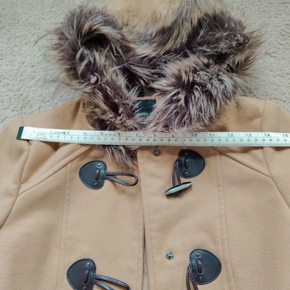Tan Pea Coat with Faux Fur - Picture 6 of 12